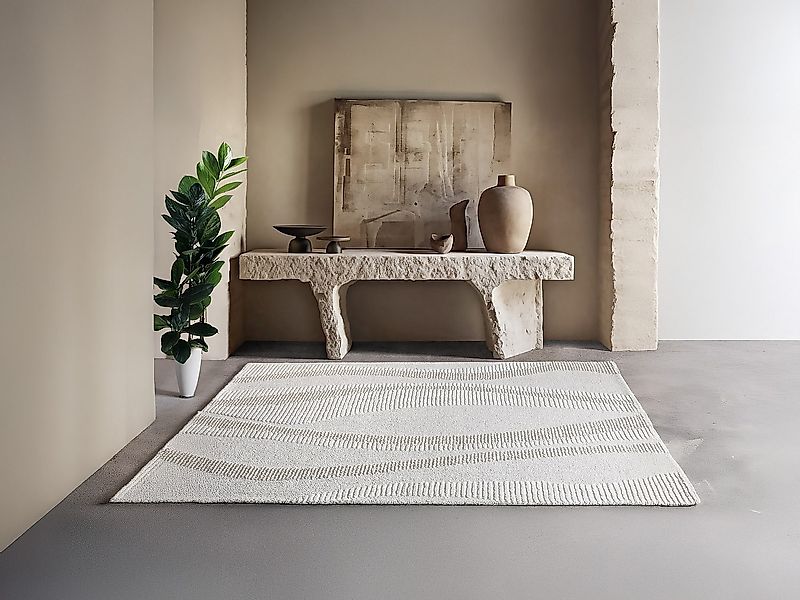 Relief-Teppich - 100 % Wolle - handgetuftet - 200 x 290 cm - Elfenbeinfarbe günstig online kaufen