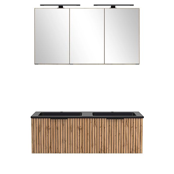 Held Möbel Waschtisch-Set Becken Schwarz 200 x 120 x 47 cm Eiche 2-tlg. günstig online kaufen