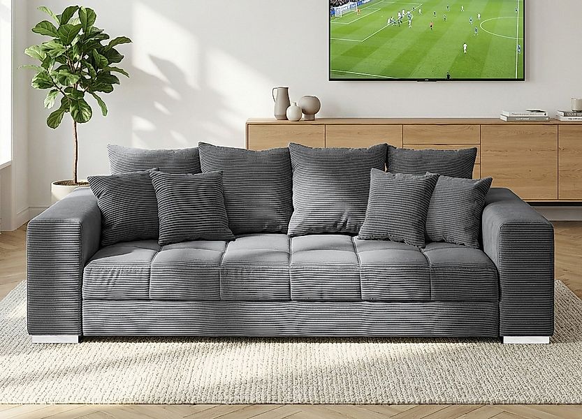 Massivart® Big-Sofa Cord grau oder beige 254 cm / 4-Sitzer Cordsofa / BORNE günstig online kaufen