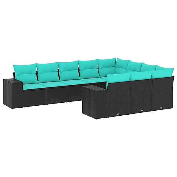 vidaXL 10-Tlg Gartensofa-Set mit Kissen Schwarz Polyrattan 3223086 günstig online kaufen