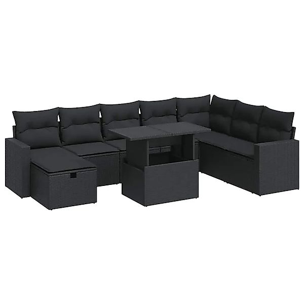 vidaXL 9-Tlg Garten-Sofagarnitur mit Kissen Schwarz Poly Rattan 3327835 günstig online kaufen