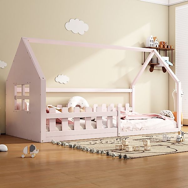 Flieks Massivholzbett, Kinderbett Hausbett Einzelbett 90x200cm günstig online kaufen