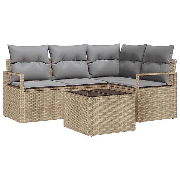 vidaXL Garten-Sofa-Set 5-Tlg Beige Poly Rattan 3346370 günstig online kaufen