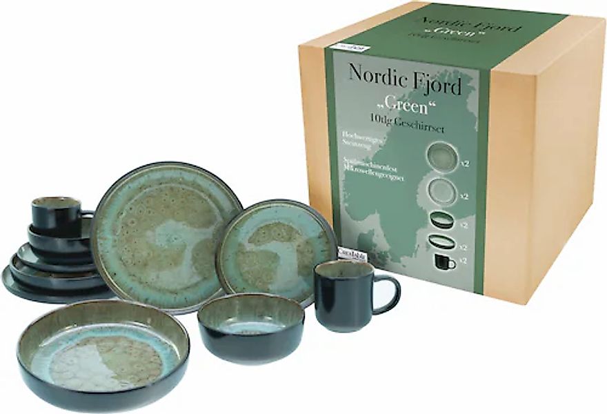 CreaTable Kombiservice »Nordic Fjord« je 2 Speiseteller, Suppenteller, Dess günstig online kaufen