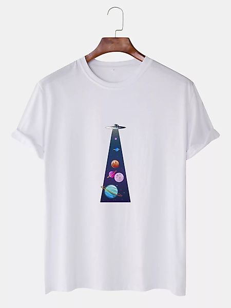Mens Cotton Multi-Color Planet bedruckte O-Neck Casual Kurzarm T-Shirts günstig online kaufen