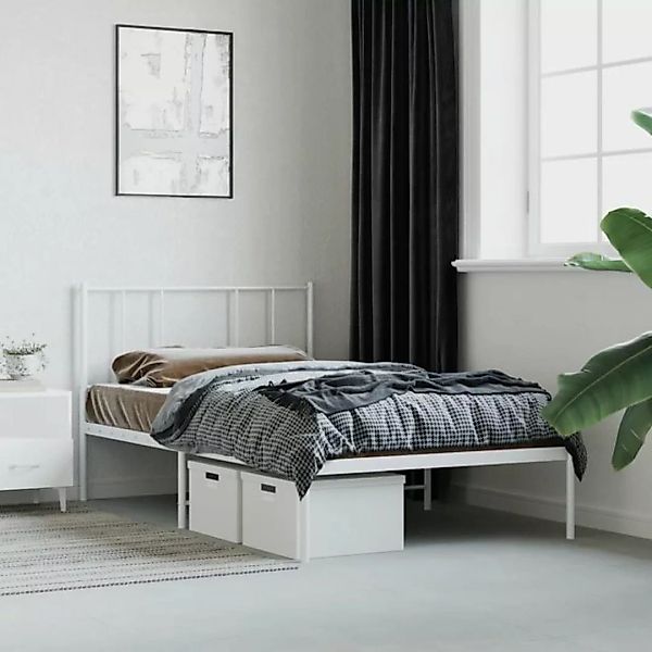 vidaXL Bett Bettgestell mit Kopfteil Metall Weiß 90x190 cm günstig online kaufen