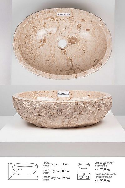 wohnfreuden Aufsatzwaschbecken Erosi Marmor Waschbecken 50 cm creme (Kein S günstig online kaufen