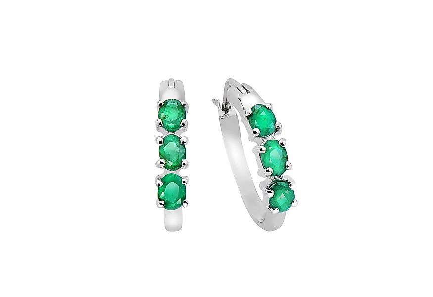 Vira Jewels Paar Creolen Silber 925 rhodiniert mit 6 echten Smaragden günstig online kaufen