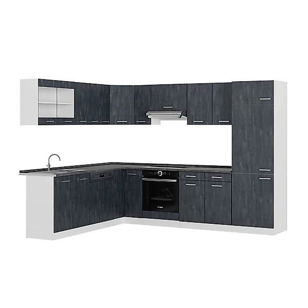 Vicco R-Line Einbauküche Schwarz Beton/Weiß 227 x 287 cm AP Anthrazit günstig online kaufen
