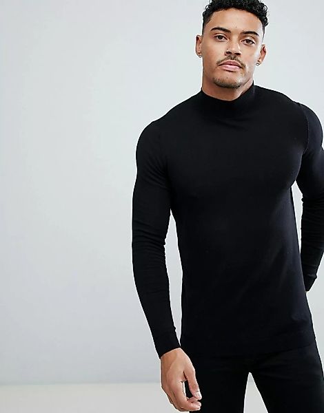 ASOS DESIGN – Muskel-Pullover mit Rollkragen in Schwarz günstig online kaufen