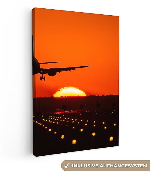 OneMillionCanvasses® Leinwandbild Sonnenuntergang - Flugzeug - günstig online kaufen