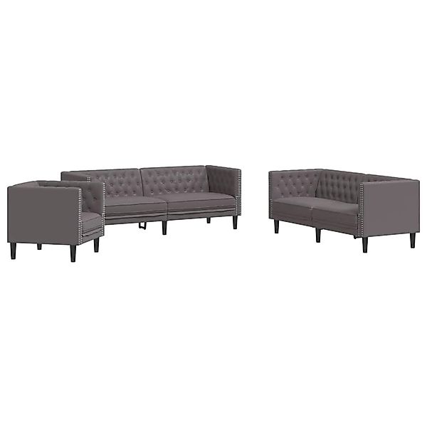 vidaXL 3-Tlg Chesterfield-Sofa-Set Grau Kunstleder 3209270 günstig online kaufen
