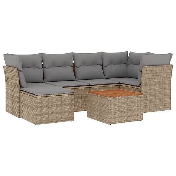 vidaXL 7-Tlg Garten-Sofagarnitur mit Kissen Beige Poly Rattan 3256080 günstig online kaufen