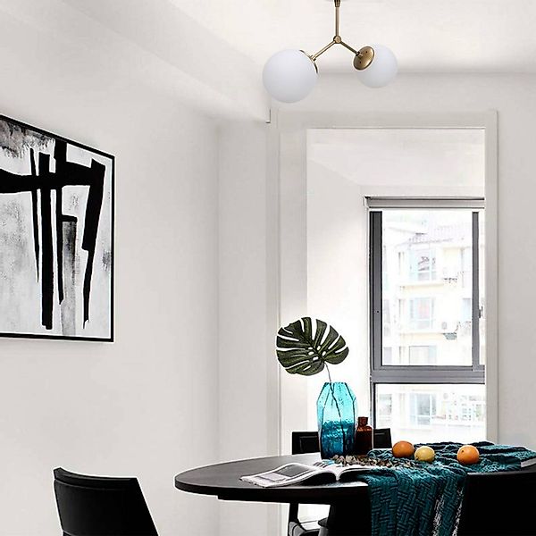 Deckenleuchte Damar, gold, Glas, 2-flammig, Länge 44 cm, E27 günstig online kaufen