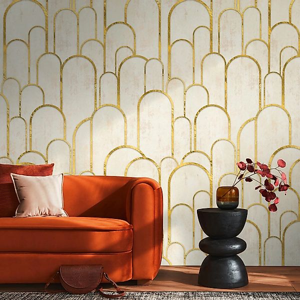 PROFHOME 398571-GU Fototapete Grafisch Matt Creme Beige Gold 1,59 m x 2,8 m günstig online kaufen
