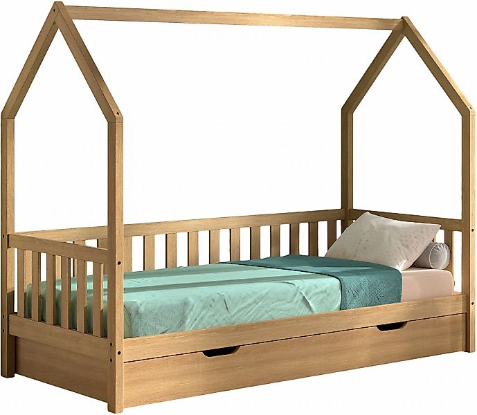 Vipack Hausbett "Cabane, mit Dachaufbau, Bettschublade auf Rollen u. Spross günstig online kaufen