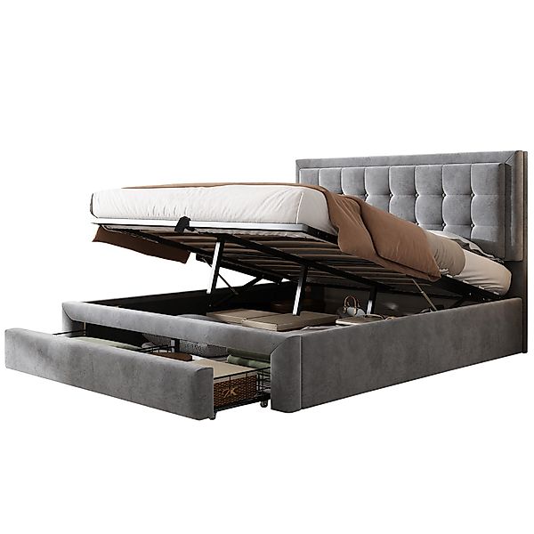OKWISH Polsterbett Doppelbett (Stauraumbett, Hydraulisch Polsterbett, günstig online kaufen