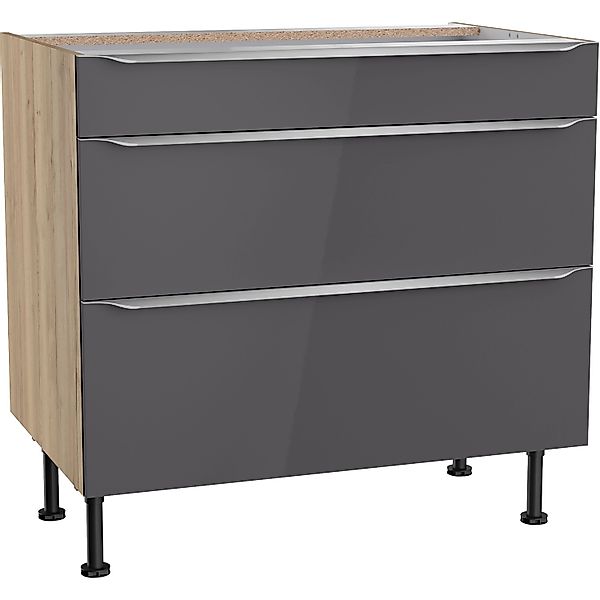 Optifit Küchen-Unterschrank mit 3 Auszügen Linus984 90 cm Anthrazit-Wildeic günstig online kaufen
