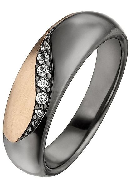 JOBO Silberring, 925 Silber schwarz und roségold bicolor mit 6 Zirkonia günstig online kaufen