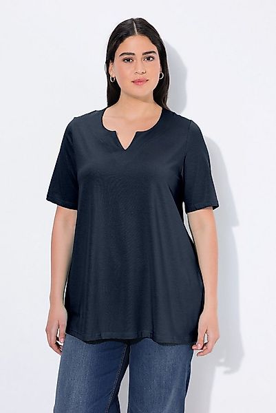 Ulla Popken T-Shirt T-Shirt A-Linie Tunika-Ausschnitt Halbarm günstig online kaufen