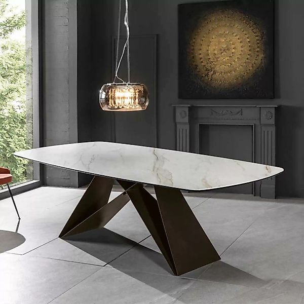 Luxus Esszimmer Tisch in Creme und Schwarzbraun Platte aus Glas und Keramik günstig online kaufen