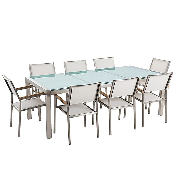 Beliani Gartentisch Set Weiss Transparent Silber 100x220x87 günstig online kaufen