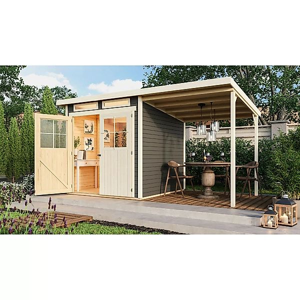 Karibu Holz-Gartenhaus Genf 3 Terragrau BxT:397 x 213 cm günstig online kaufen