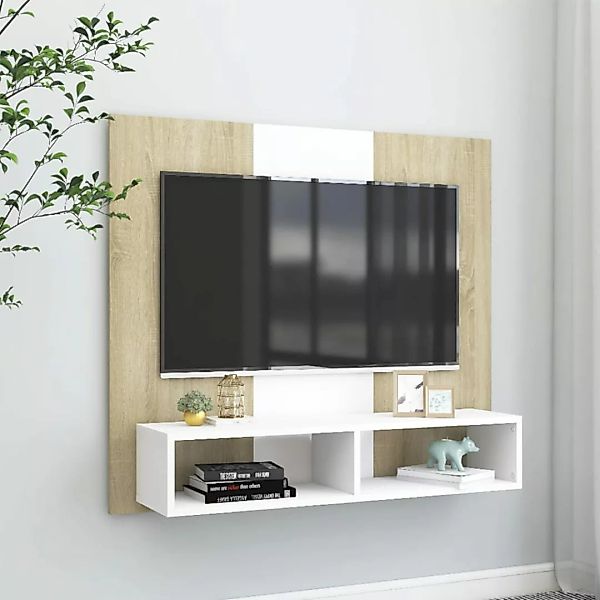 Tv-wandschrank Weiß Sonoma-eiche 102x23,5x90 Cm Spanplatte günstig online kaufen
