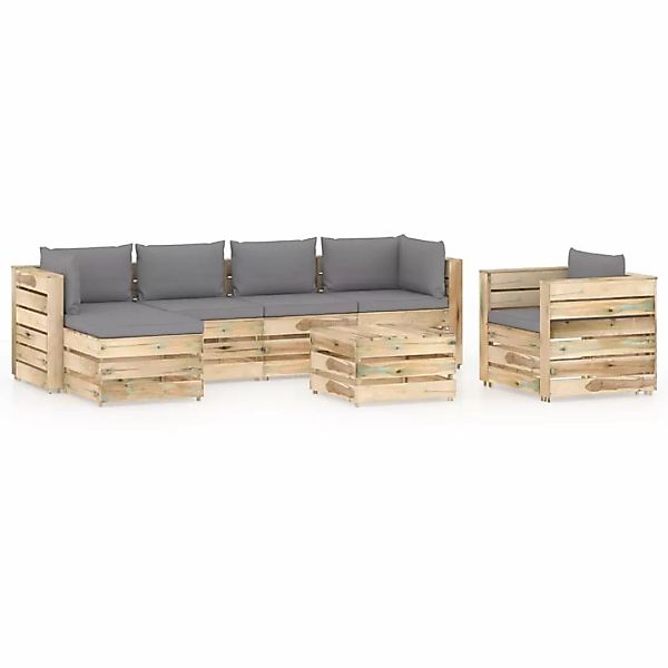 7-tlg. Garten-lounge-set Mit Kissen Grün Imprägniertes Holz günstig online kaufen