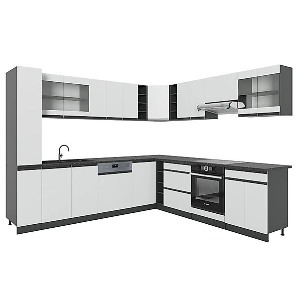 Vicco R-Line Eckküche Weiß/Anthrazit 257 x 277 cm J-ShapeAP Anthrazit günstig online kaufen