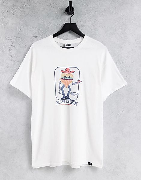 Vintage Supply – T-Shirt in Weiß mit „Sunset Saloon“-Print günstig online kaufen