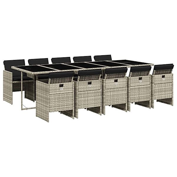 vidaXL 11-Tlg Garten-Essgruppe mit Kissen Hellgrau Poly Rattan 3277702 günstig online kaufen
