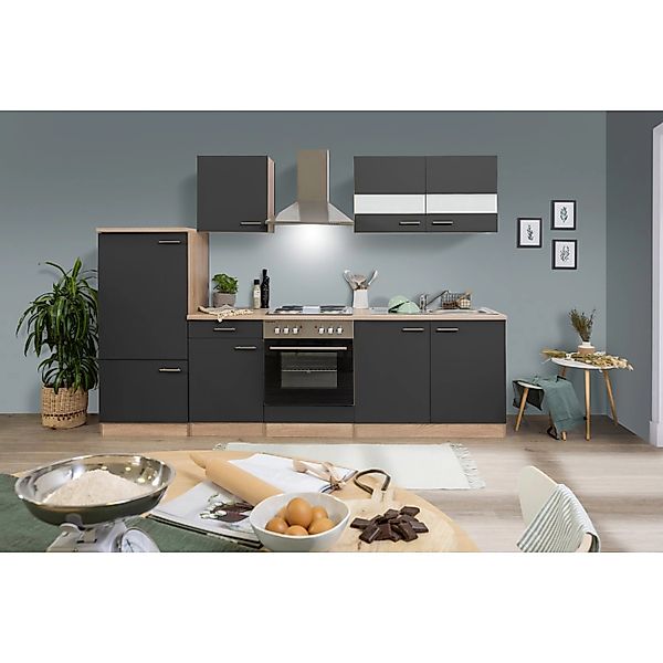 Respekta Küchenzeile KB270ESG 270 cm Grau-Eiche Sägerau Nachbildung günstig online kaufen