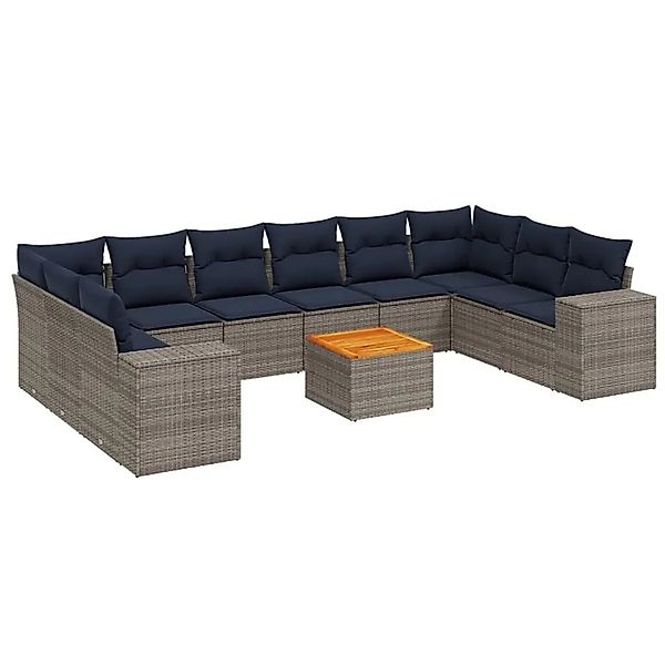 vidaXL 11-Tlg Gartensofa-Set mit Kissen Grau Polyrattan 3225620 günstig online kaufen