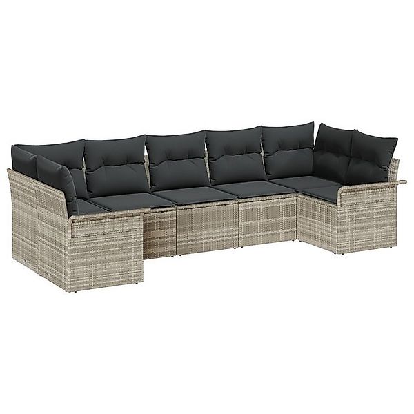 vidaXL Loungesofa 7-tlg. Garten-Sofagarnitur mit Kissen Hellgrau Poly Ratta günstig online kaufen