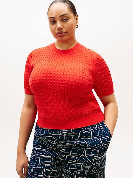 Tommy Hilfiger Curve Rundhalspullover "CRV CO CABLE FINE GG CNK S/S SWT" in günstig online kaufen