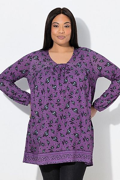 Ulla Popken T-Shirt Shirt Blüten A-Linie Carré-Ausschnitt Langarm günstig online kaufen