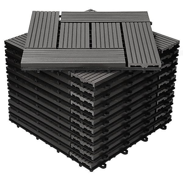 ECD Germany WPC Terrassenfliesen 30x30cm 33er Spar Set Anthrazit Holzoptik günstig online kaufen