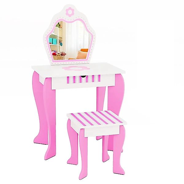 Costway Kinder Schminktisch mit Hocker & Blumenmuster Incl. Zubehör günstig online kaufen