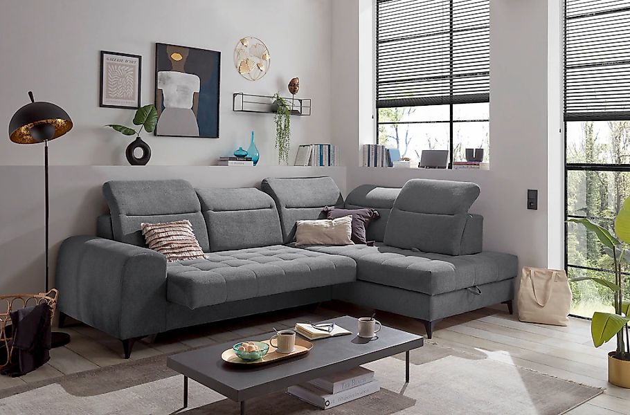 ED EXCITING DESIGN Ecksofa "Rockdale L-Form mit Bettfunktion, Bettkasten", günstig online kaufen