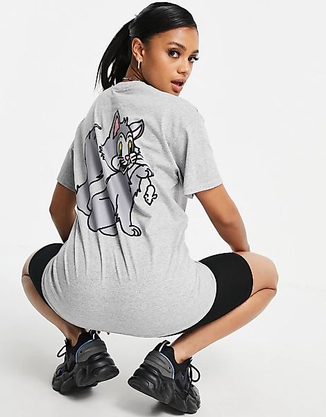New Love Club – T-Shirt mit großem Katz-und-Maus-Grafikprint hinten-Grau günstig online kaufen