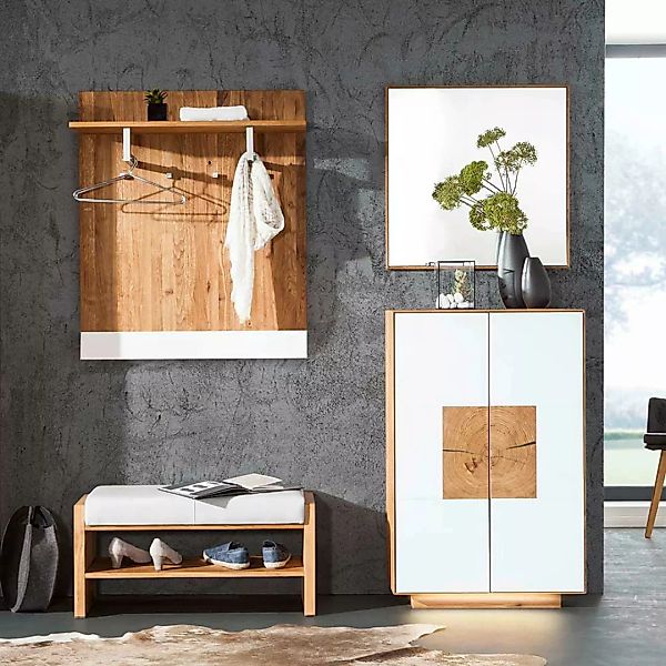 Design Garderoben Set in Weiß Wildeiche Massivholz (vierteilig) günstig online kaufen