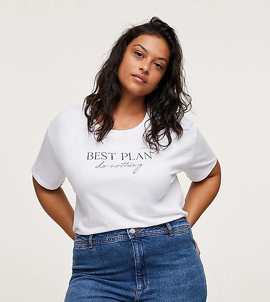 Mango Curve – Weißes T-Shirt mit Slogan günstig online kaufen
