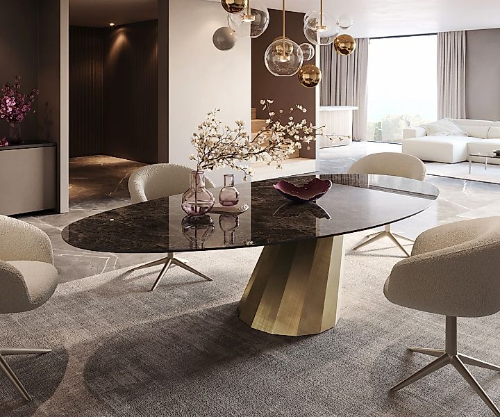 Esstisch Edge Oval 280x130 Keramik Laminam® Emperador Extra Lucidato Dunkel günstig online kaufen