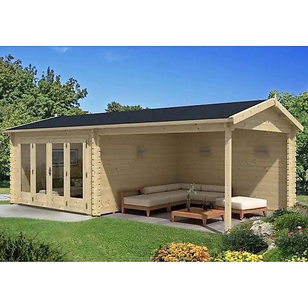 Alpholz Gartenhaus Freiburg-44 Natur 755 cm x 399 cm mit Falttür, imprägnie günstig online kaufen