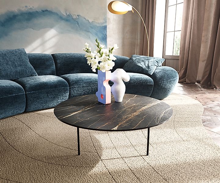 Couchtisch Edge Rund 90x90 cm Keramik Laminam® Noir Desir Braun Trive Metal günstig online kaufen