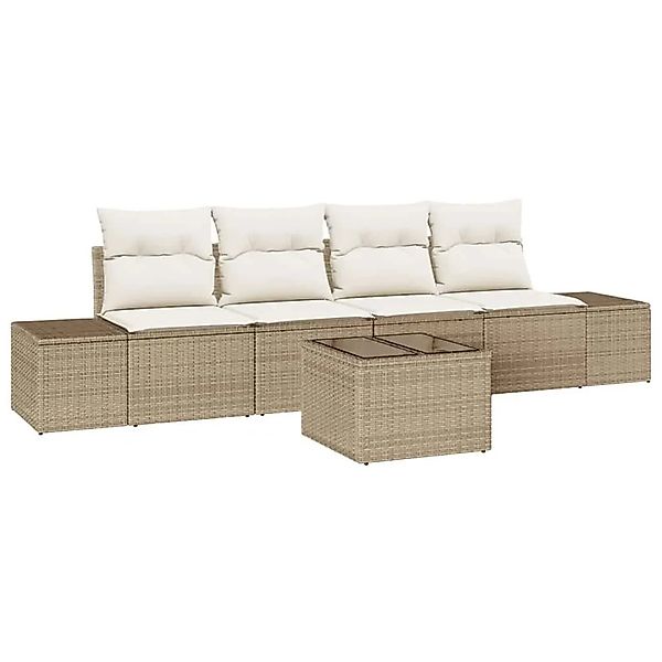 vidaXL Sofa Set mit Kissen 5-Tlg Beige und Creme Poly-Rattan 3346931 günstig online kaufen