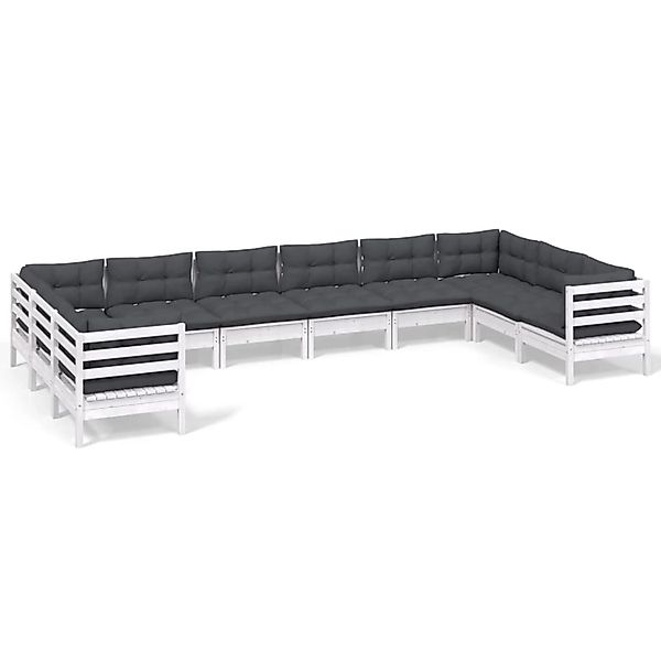 vidaXL 10-tlg Garten-Lounge-Set mit Kissen Weiß Kiefernholz Modell 8 günstig online kaufen