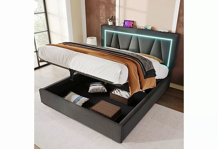 OKWISH Polsterbett Doppelbett (140 x 200 cm Ohne Matratze), LED Doppelbett günstig online kaufen