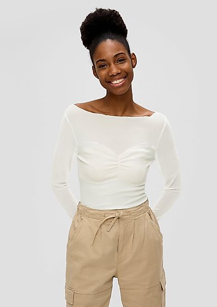 QS Langarmshirt Langarmshirt aus Fabricmix Raffung günstig online kaufen